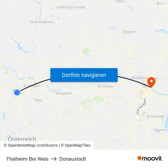 Thalheim Bei Wels to Donaustadt map
