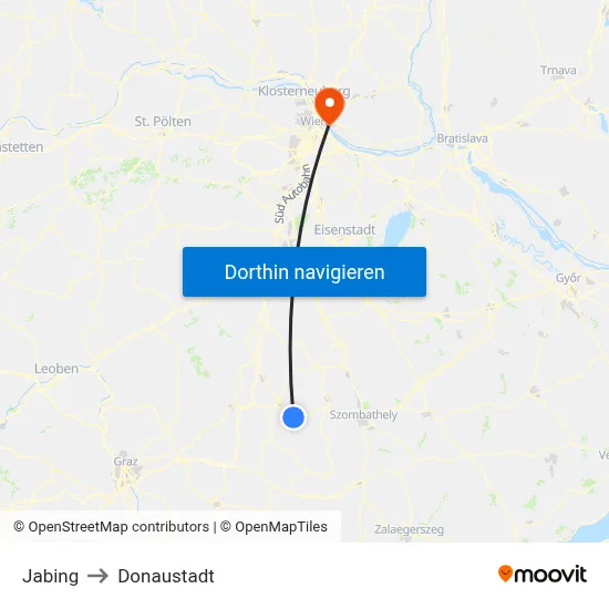 Jabing to Donaustadt map