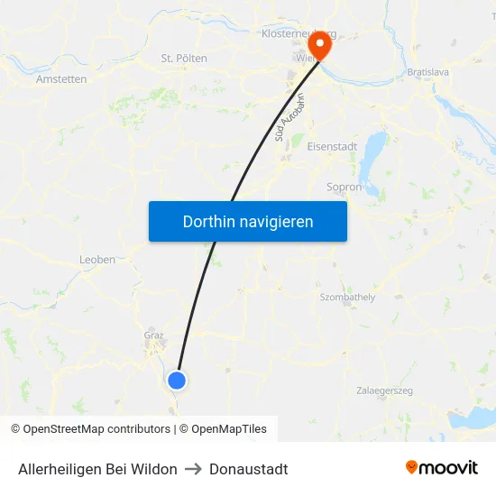 Allerheiligen Bei Wildon to Donaustadt map