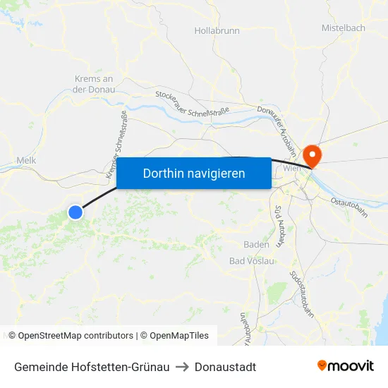 Gemeinde Hofstetten-Grünau to Donaustadt map