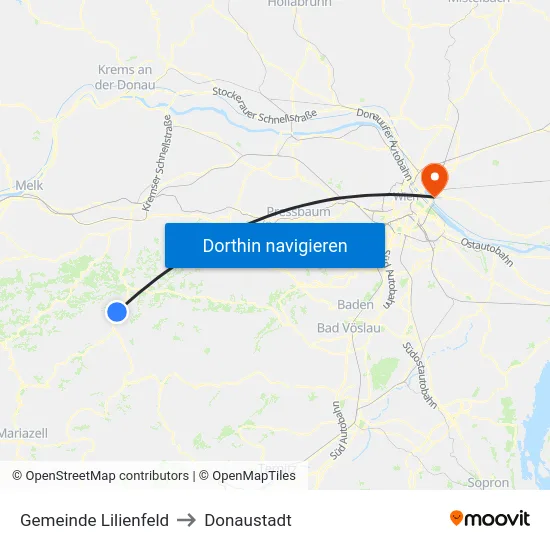 Gemeinde Lilienfeld to Donaustadt map