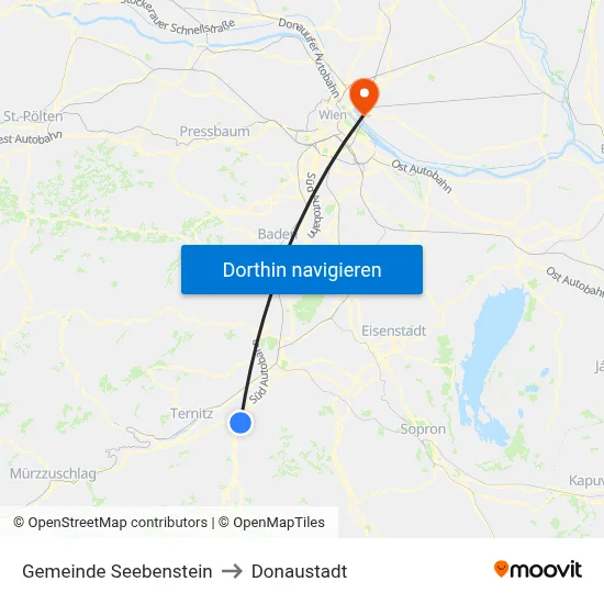 Gemeinde Seebenstein to Donaustadt map