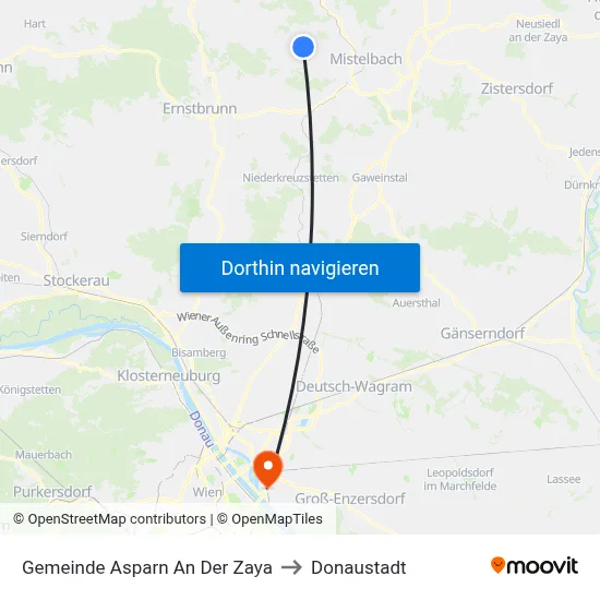 Gemeinde Asparn An Der Zaya to Donaustadt map