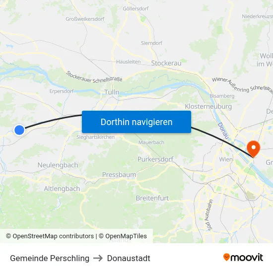 Gemeinde Perschling to Donaustadt map
