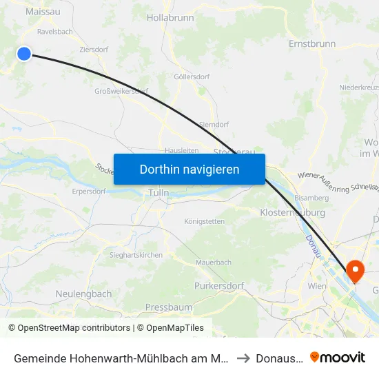 Gemeinde Hohenwarth-Mühlbach am Manhartsberg to Donaustadt map