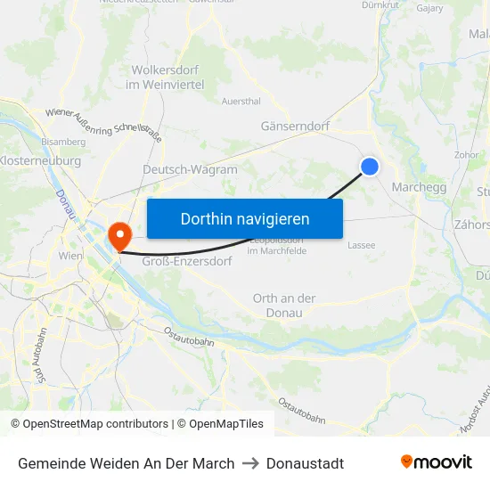 Gemeinde Weiden An Der March to Donaustadt map