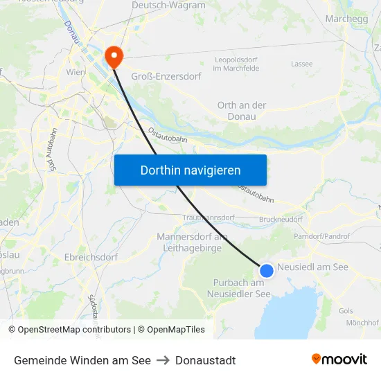 Gemeinde Winden am See to Donaustadt map