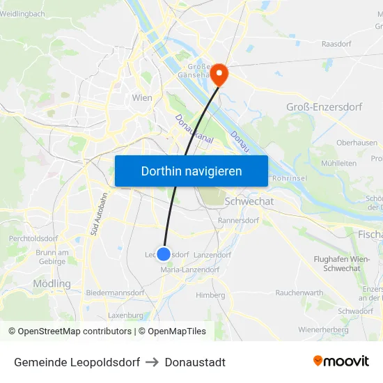 Gemeinde Leopoldsdorf to Donaustadt map