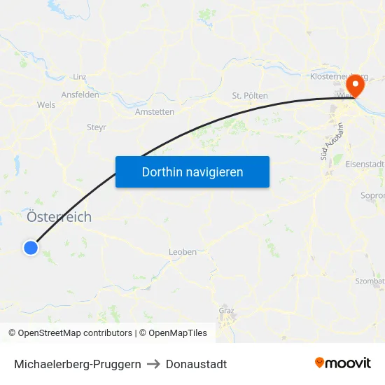 Michaelerberg-Pruggern to Donaustadt map