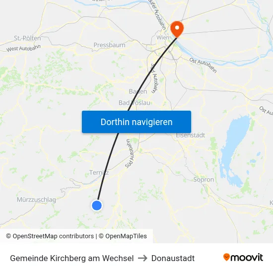 Gemeinde Kirchberg am Wechsel to Donaustadt map