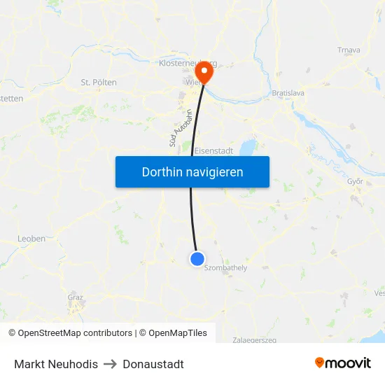 Markt Neuhodis to Donaustadt map