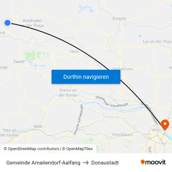 Gemeinde Amaliendorf-Aalfang to Donaustadt map