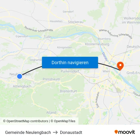 Gemeinde Neulengbach to Donaustadt map