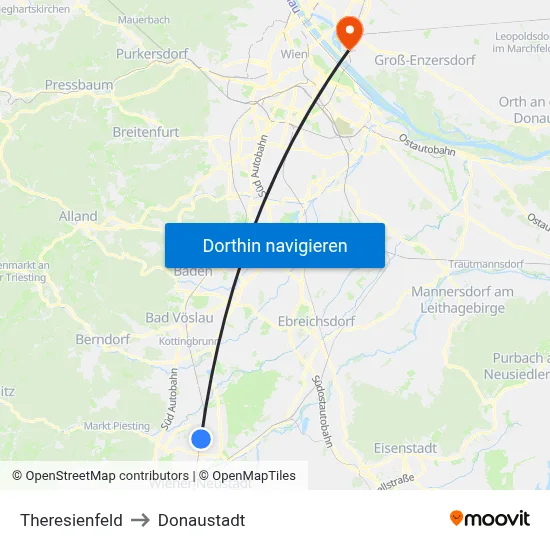 Theresienfeld to Donaustadt map