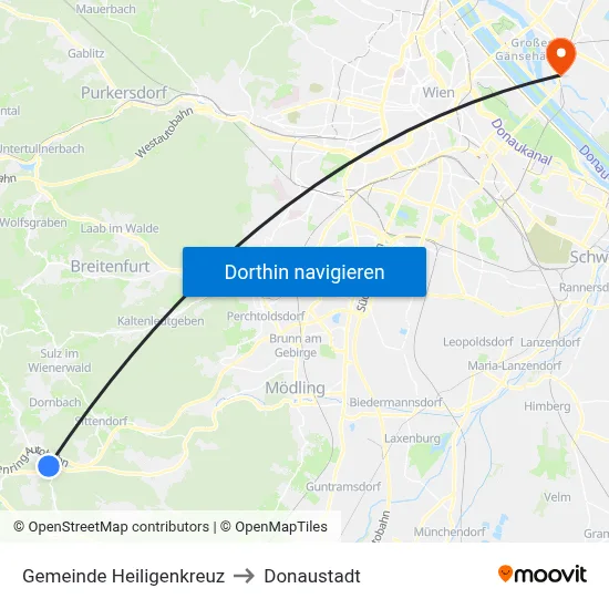 Gemeinde Heiligenkreuz to Donaustadt map