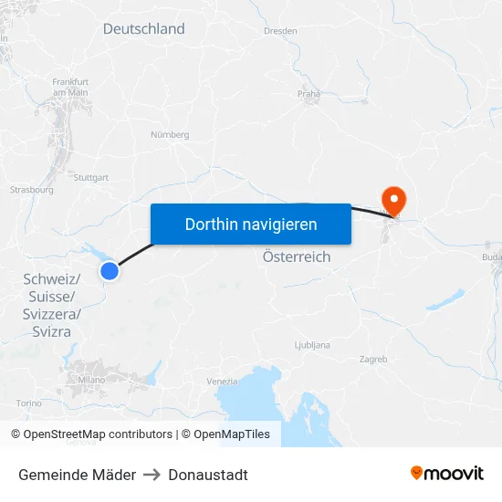 Gemeinde Mäder to Donaustadt map