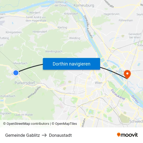 Gemeinde Gablitz to Donaustadt map