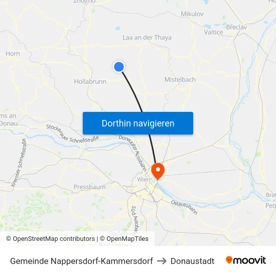 Gemeinde Nappersdorf-Kammersdorf to Donaustadt map