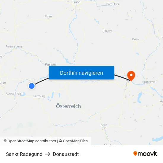 Sankt Radegund to Donaustadt map