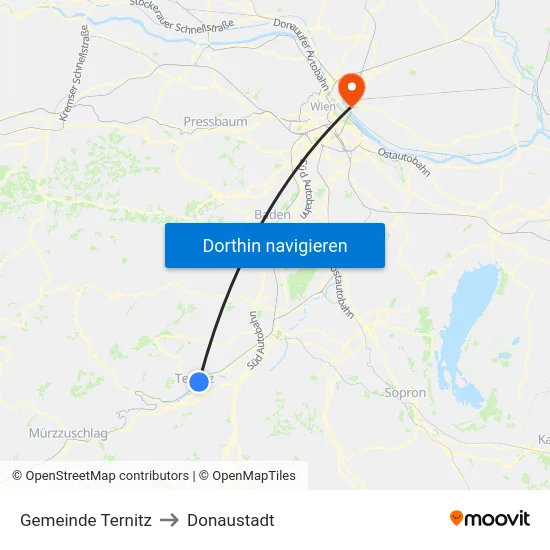 Gemeinde Ternitz to Donaustadt map