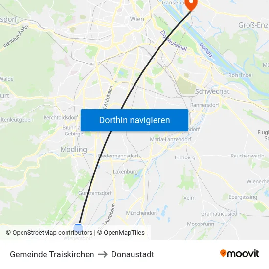 Gemeinde Traiskirchen to Donaustadt map