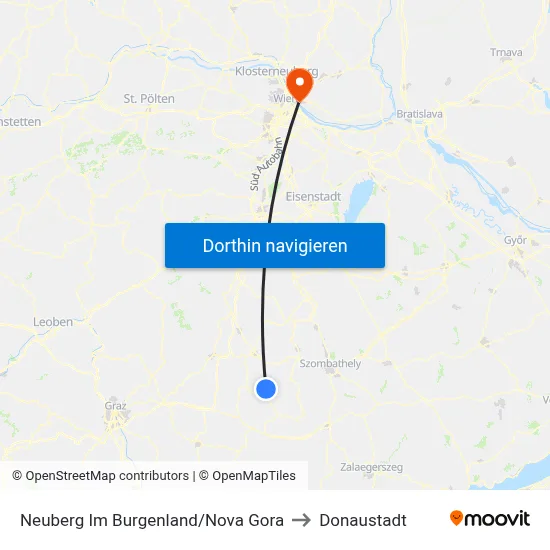 Neuberg Im Burgenland/Nova Gora to Donaustadt map