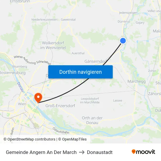 Gemeinde Angern An Der March to Donaustadt map