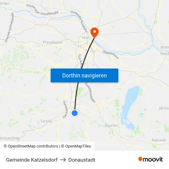 Gemeinde Katzelsdorf to Donaustadt map