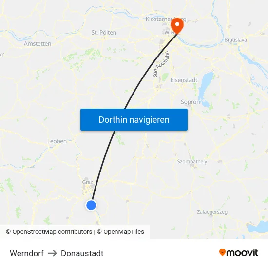 Werndorf to Donaustadt map
