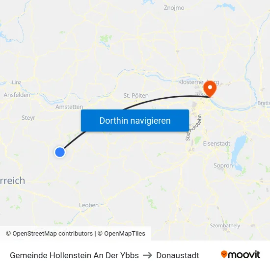 Gemeinde Hollenstein An Der Ybbs to Donaustadt map