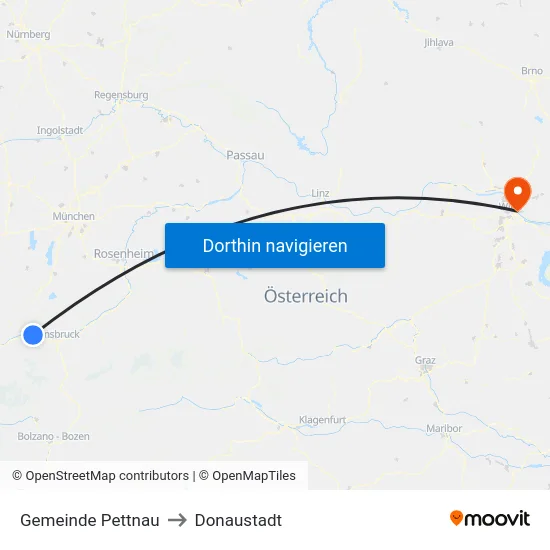 Gemeinde Pettnau to Donaustadt map