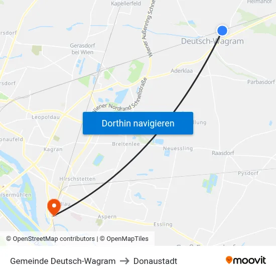 Gemeinde Deutsch-Wagram to Donaustadt map