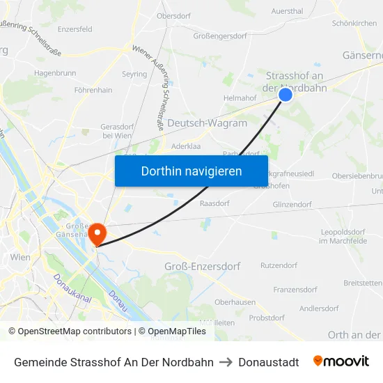 Gemeinde Strasshof An Der Nordbahn to Donaustadt map