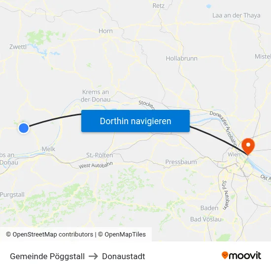 Gemeinde Pöggstall to Donaustadt map