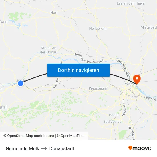 Gemeinde Melk to Donaustadt map