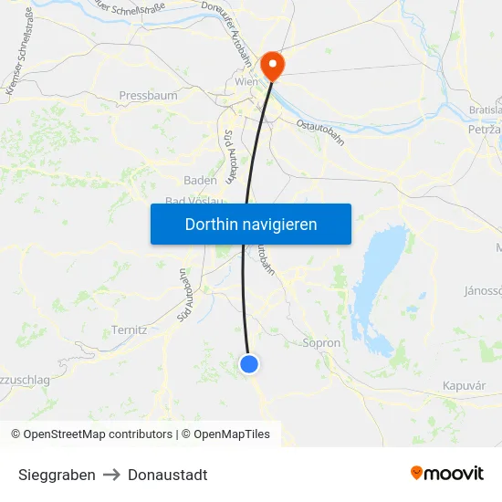 Sieggraben to Donaustadt map
