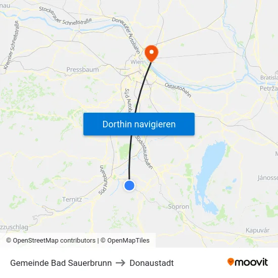 Gemeinde Bad Sauerbrunn to Donaustadt map