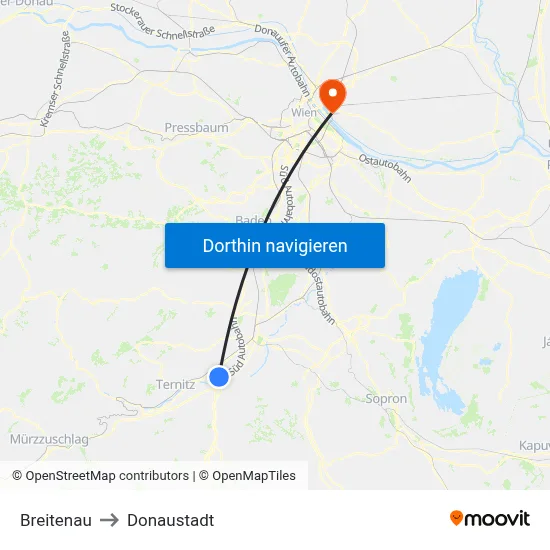 Breitenau to Donaustadt map