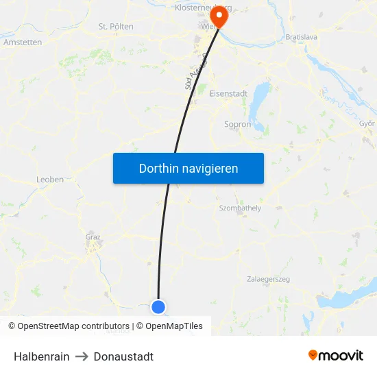 Halbenrain to Donaustadt map