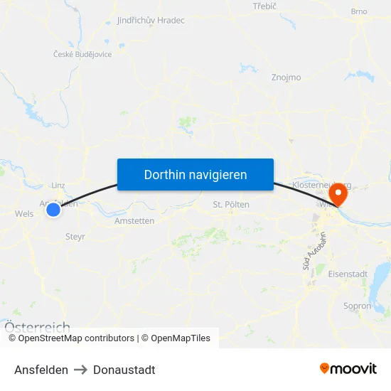 Ansfelden to Donaustadt map