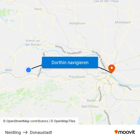 Neidling to Donaustadt map