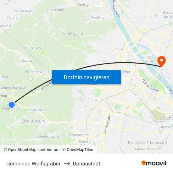 Gemeinde Wolfsgraben to Donaustadt map
