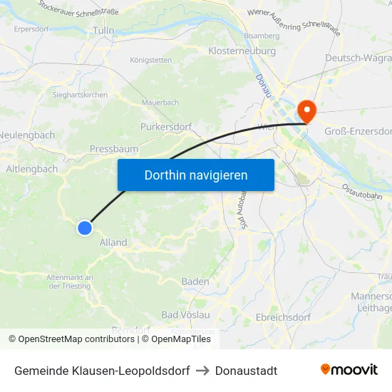 Gemeinde Klausen-Leopoldsdorf to Donaustadt map