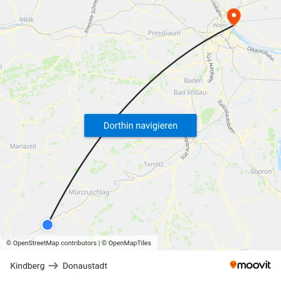 Kindberg to Donaustadt map