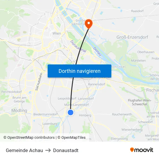 Gemeinde Achau to Donaustadt map