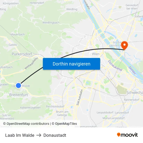 Laab Im Walde to Donaustadt map