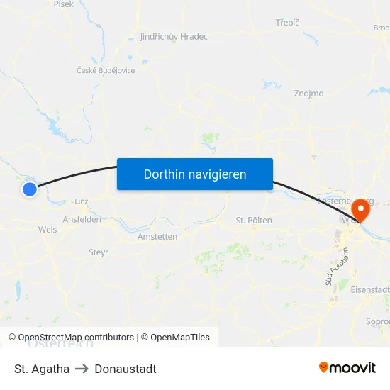 St. Agatha to Donaustadt map