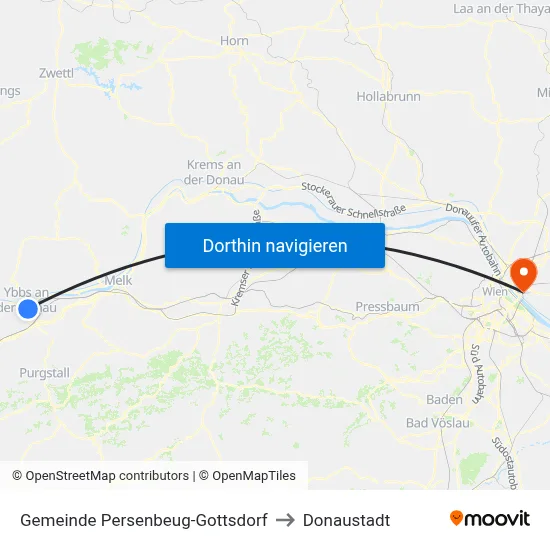 Gemeinde Persenbeug-Gottsdorf to Donaustadt map