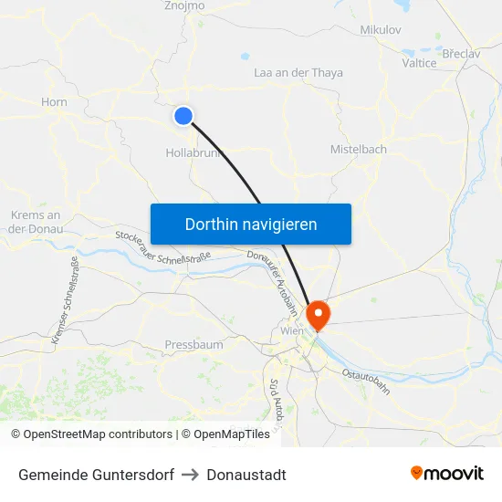 Gemeinde Guntersdorf to Donaustadt map