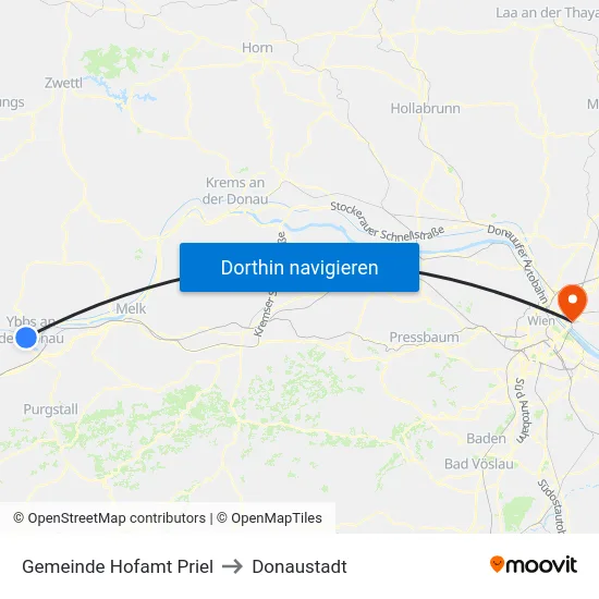 Gemeinde Hofamt Priel to Donaustadt map